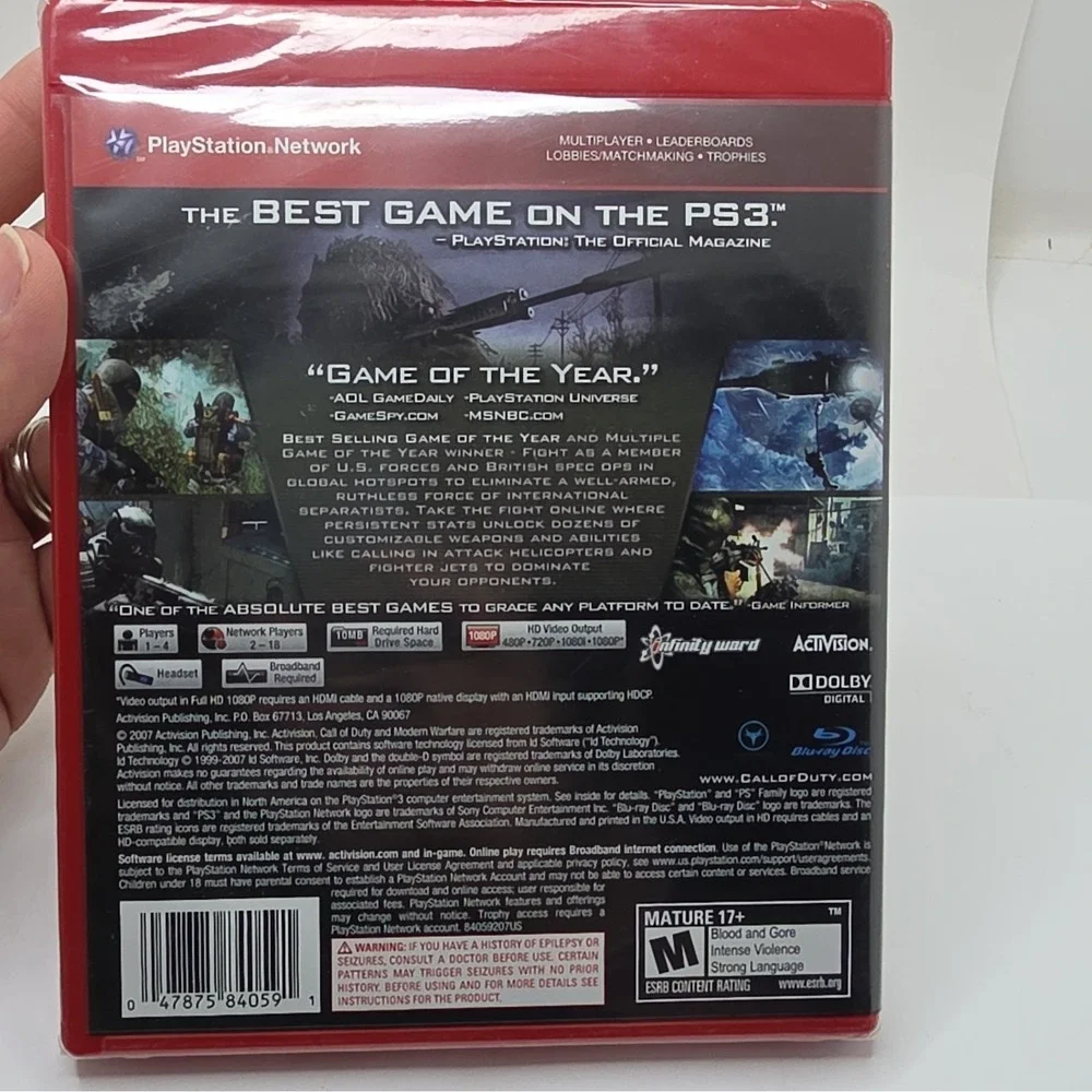 Call Of Duty 4 Modern Warefare Ps3 Video Game And Case Mint Disc Tested Cod